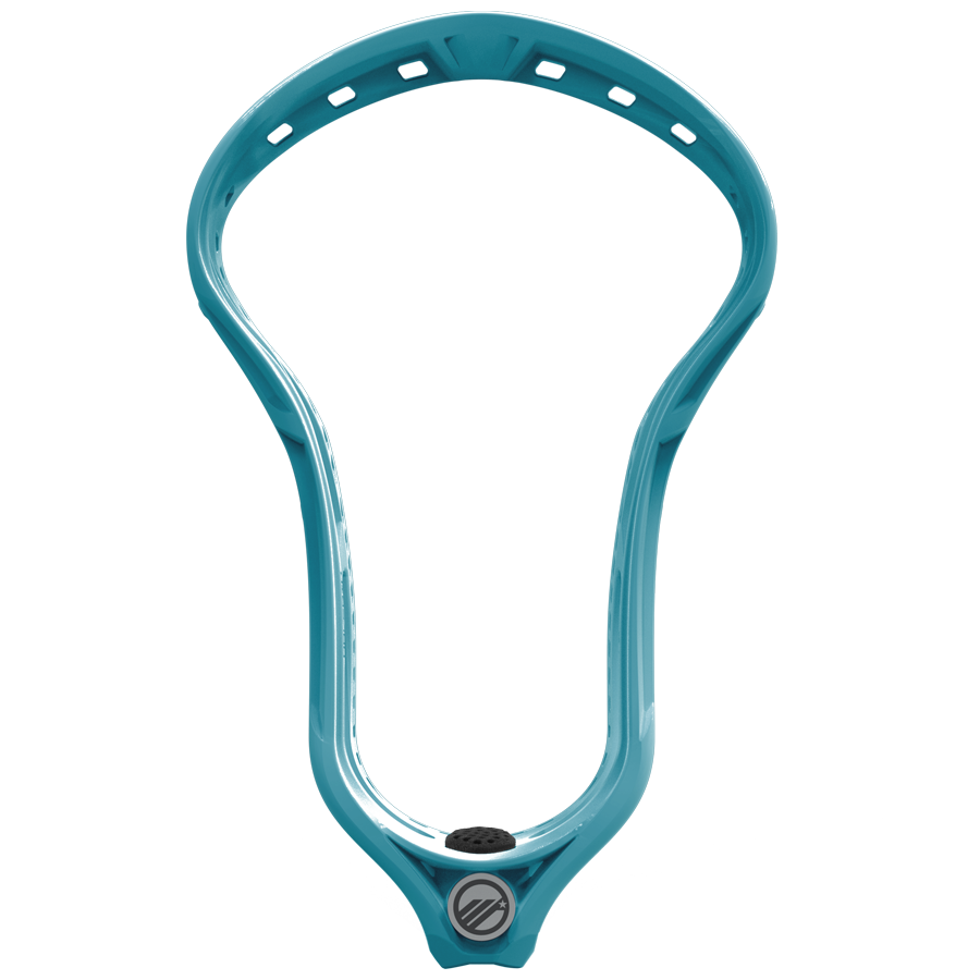 The Maverik Optik Force lacrosse head by Maverik features a symmetrical, open shape with a logo near the base, designed for easy attachment to a lacrosse stick shaft.