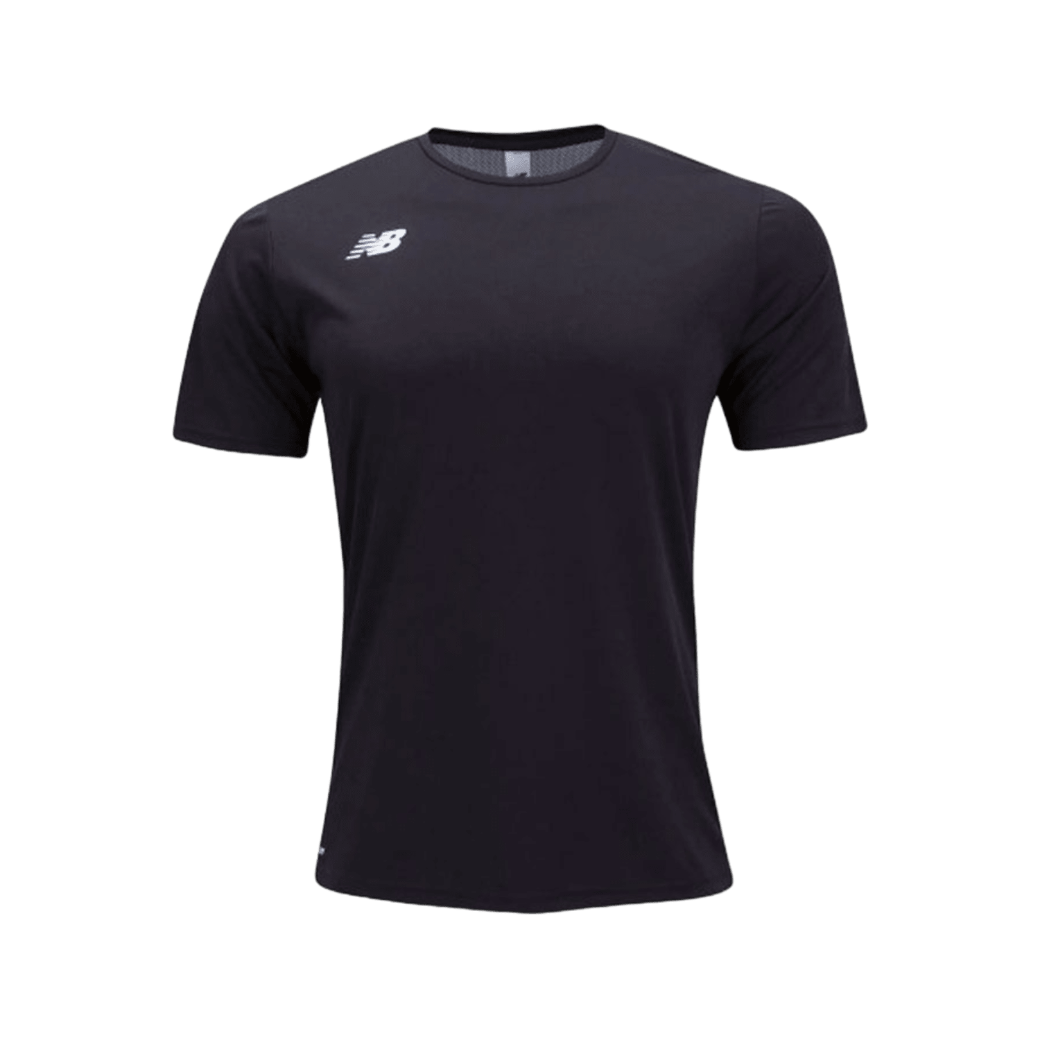 The New Balance Brighton Jersey is a black, short-sleeved athletic T-shirt featuring a small white logo on the upper left chest. It offers a minimalist design and moisture-wicking fabric for comfort during sports or exercise. With its lightweight construction and athletic fit, it is perfect for active lifestyles.