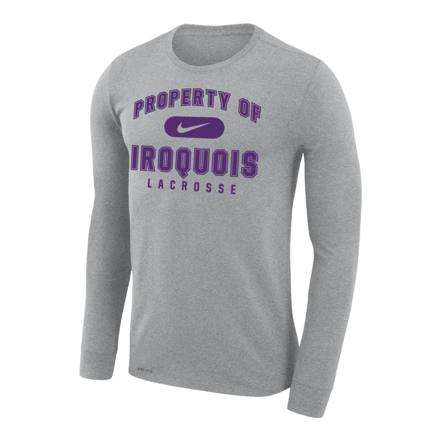 Nike Iroquois Lacrosse Long Sleeve Apparel Tops Nike - IroquoisLS - GY - L Grey Lax.com