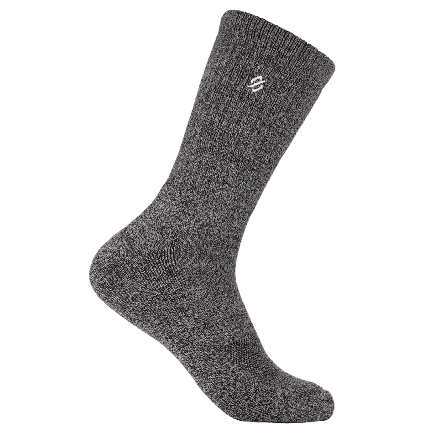 A single StringKing Athletic Crew Sock in black is displayed against a white background. The sock, featuring a small white Stringking logo near the top, is made of ribbed material extending to mid-calf length. Crafted with TENCEL fibers, it offers enhanced arch support for maximum comfort and performance.