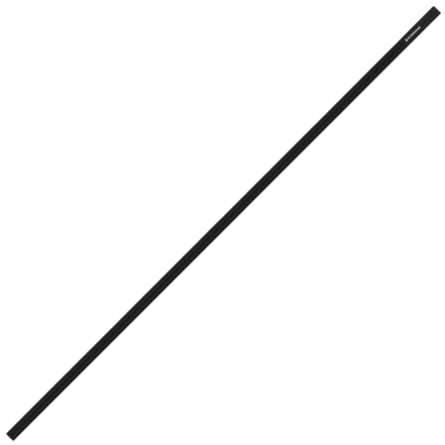 A long, straight black object resembling the StringKing Composite 2 Pro Defense Shaft is shown diagonally stretching from the bottom left to the top right of the image. Featuring Smart Taper technology, small notches and details are visible on the top right end of the rod.