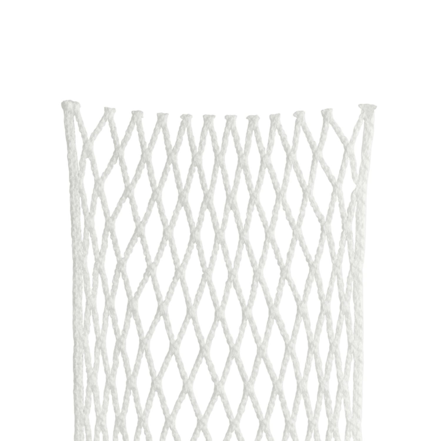 The StringKing Grizzly 2X Goalie Mesh by StringKing is displayed against a transparent background. This meshed material, enhanced with Tri-Twist technology and diamond-shaped openings, is tightly woven and commonly used in lacrosse sticks for holding the ball. The top edges of the mesh are straight and even.