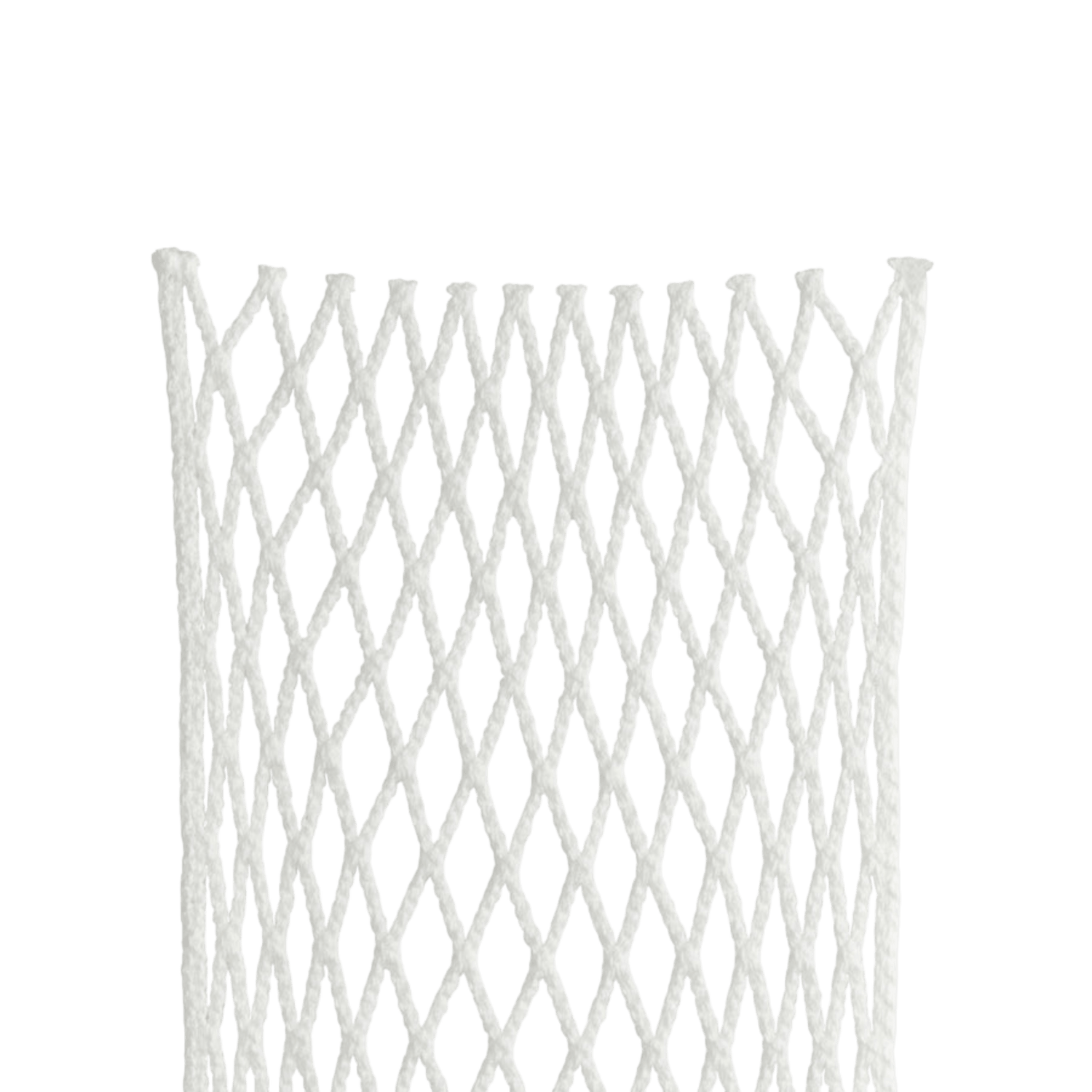 The StringKing Grizzly 2X Mesh Kit features black mesh netting with a diamond pattern on a transparent background. This interwoven thread netting emulates the StringKing Grizzly 2X semi-hard goalie mesh with Tri-Twist technology. A close-up reveals the texture and innovative design offered by Stringking.