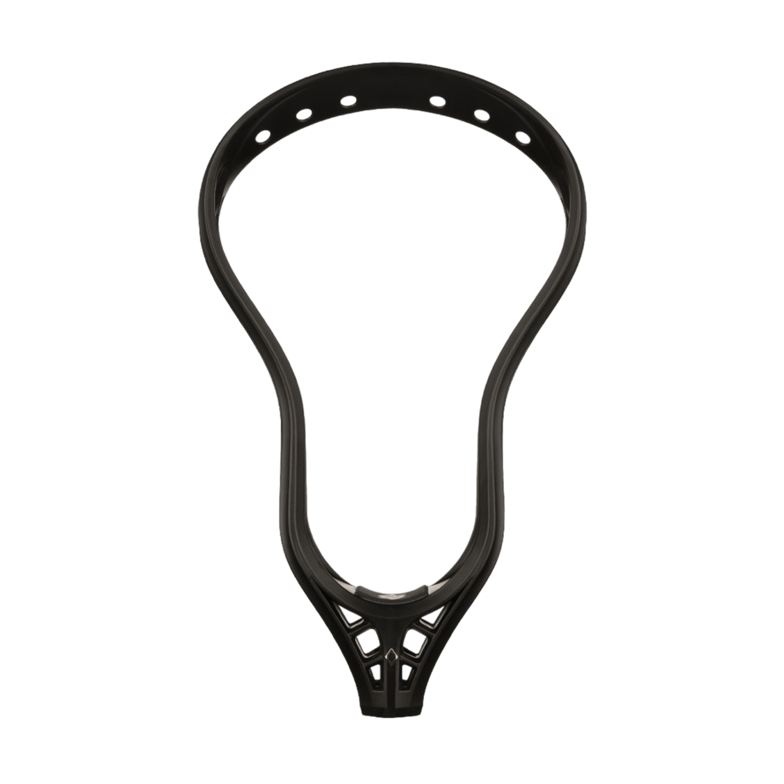 A white StringKing Mark 2A lacrosse head by StringKing set against a green background. The unstrung head displays its open frame with holes around the top for custom stringing and an intricate design at the throat, linking to the attachment point designed for enhanced offensive control with the shaft.