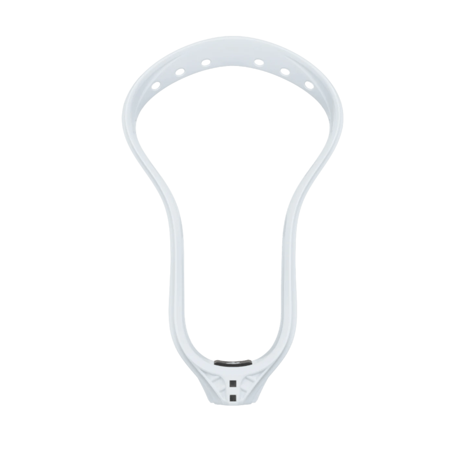 Photograph of a white StringKing Mark 2F Unstrung Lacrosse Head, featuring its teardrop shape. This face-off head from StringKing is set against a simple green background, emphasizing its design and stringing holes for enhanced ball control.