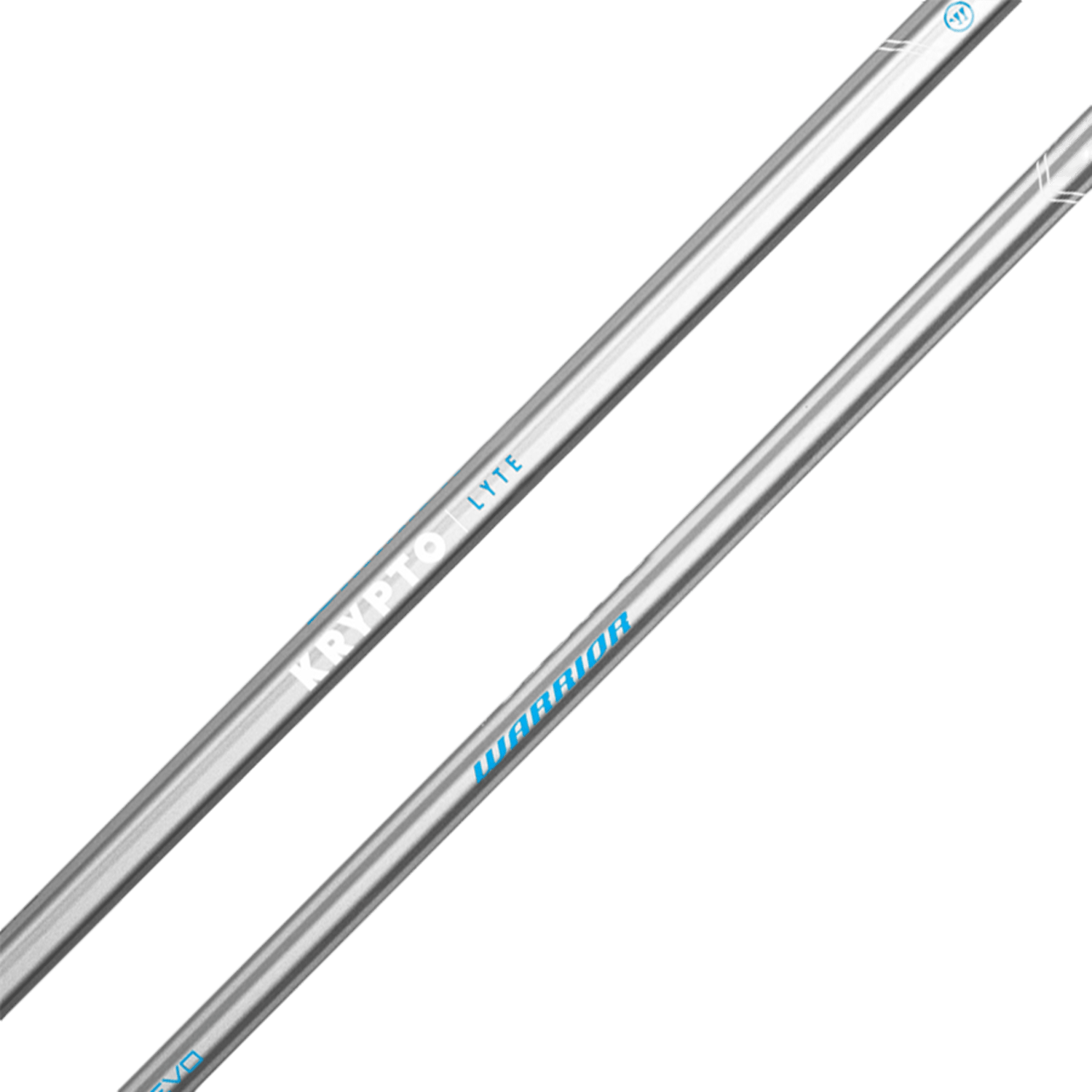 Two silver golf club shafts are crossed against a green background. Labeled "RIPTIDE LITE" and "VENTUS," they feature blue accents and branding details near the top, similar to the stylish design of a Warrior Evo Krypto Lyte Defense Lacrosse Shaft by Warrior.